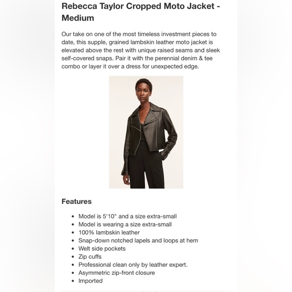 LAMBSKIN LEATHER jacket- MEDIUM- Cropped & Fitted Women’s Moto Jacket BLACK - Picture 7 of 14